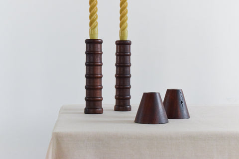 Pair of Small Vintage Handmade Wooden Candle Stick Holders