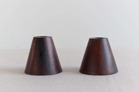 Pair of Small Vintage Handmade Wooden Candle Stick Holders