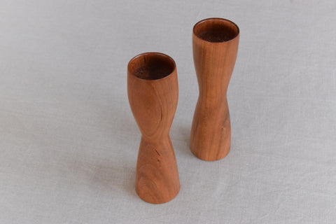 Pair of Small Vintage Handmade Wooden Tea Light Holders