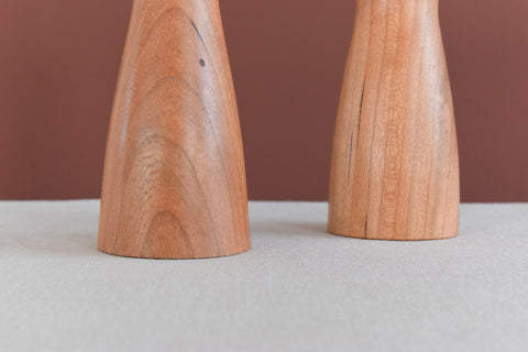 Pair of Small Vintage Handmade Wooden Tea Light Holders