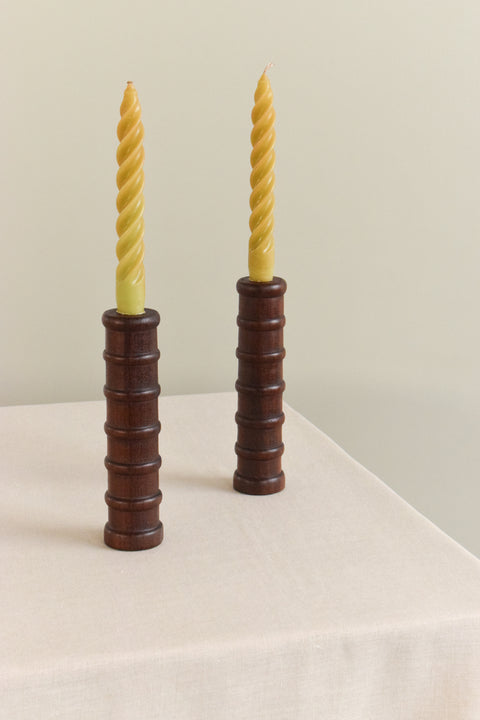 Pair of Vintage Handmade Wooden Candle Stick Holders