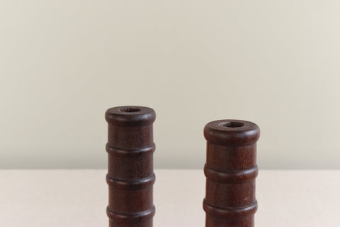 Pair of Vintage Handmade Wooden Candle Stick Holders