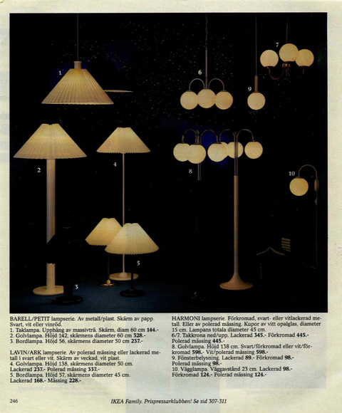 1987 IKEA catalogue featuring the HARMONI, BARELL and LANVIN lighting ranges.