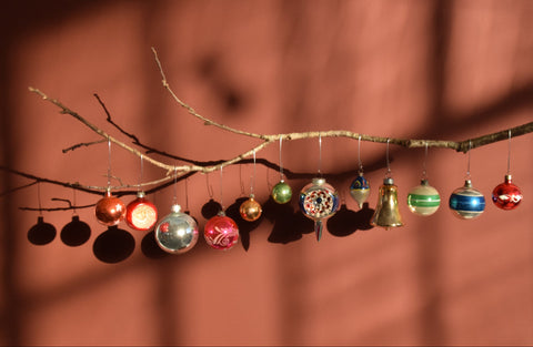 Vintage Glass Christmas Tree Baubles / Ornaments Set of 12 Boxed Assorted