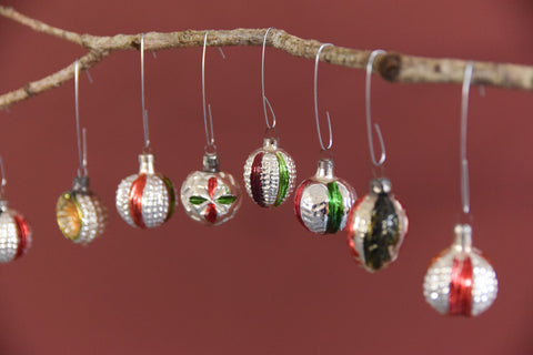 Vintage Glass Christmas Tree Baubles / Ornaments Set of 8 Boxed Assorted