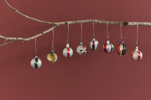 Vintage Glass Christmas Tree Baubles / Ornaments Set of 8 Boxed Assorted