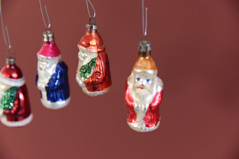 Vintage Set of 4 Glass Santa Christmas Tree Baubles / Ornaments