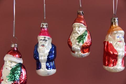 Vintage Set of 4 Glass Santa Christmas Tree Baubles / Ornaments