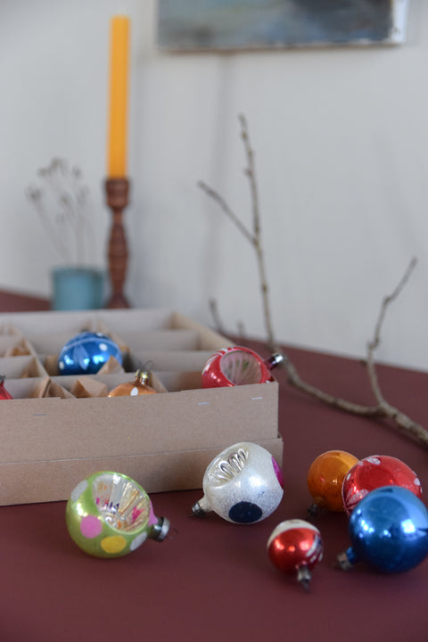 Vintage Glass Christmas Tree Baubles / Ornaments Set of 12 Boxed Assorted
