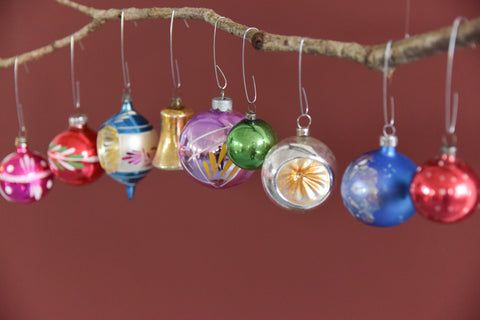 Vintage Glass Christmas Tree Baubles / Ornaments Set of 12 Boxed Assorted