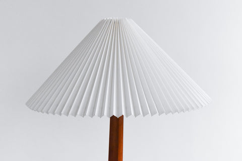 Vintage 1940s Wooden Floor Lamp with New Pleated White Shade