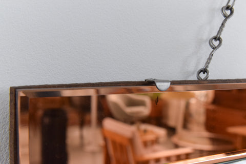 Vintage 1950s Art Deco Style Bevelled Mirror with Peach Glass