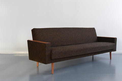 Vintage 1950s Brown Textured Sofa / Daybed