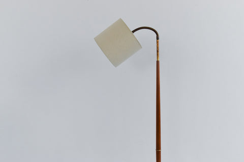 Vintage 1950s Teak and Brass Gooseneck Standing Floor Lamp