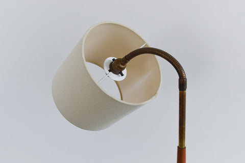 Vintage 1950s Teak and Brass Gooseneck Standing Floor Lamp