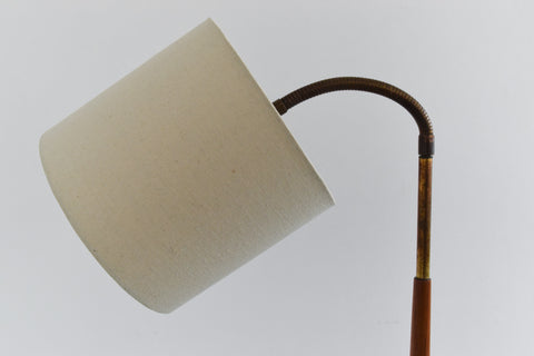 Vintage 1950s Teak and Brass Gooseneck Standing Floor Lamp