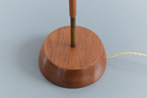 Vintage 1950s Teak and Brass Gooseneck Standing Floor Lamp