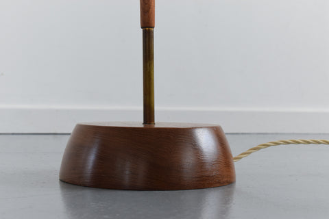 Vintage 1950s Teak and Brass Gooseneck Standing Floor Lamp