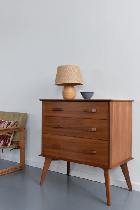 Vintage 1950s Walnut 3 Drawer Chest of Drawers by Alfred Cox