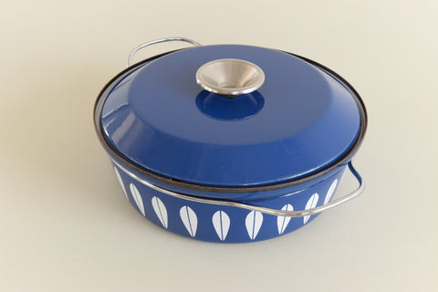 Vintage 1960s Arne Clausen for Cathrineholm Blue and White Lotus Design Enamel Casserole Pan