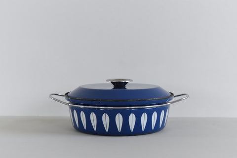 Vintage 1960s Arne Clausen for Cathrineholm Blue and White Lotus Design Enamel Casserole Pan