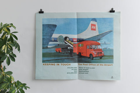 Vintage 1960s GPO Post Office Poster "Keeping in Touch, The Post Office at the Airport"