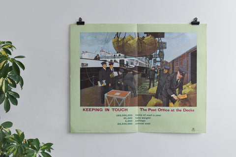 Vintage 1960s GPO Post Office Poster "Keeping in Touch, The Post Office at the Docks"