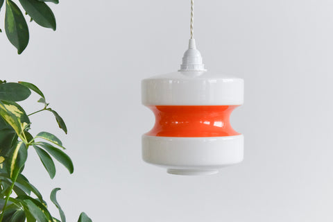 Vintage 1960s Orange and White Glass Pendant Light Shade