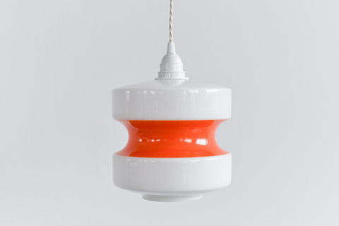 Vintage 1960s Orange and White Glass Pendant Light Shade