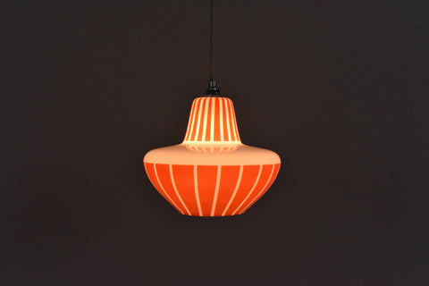 Vintage 1960s Red Striped Glass Pendant Light Shade