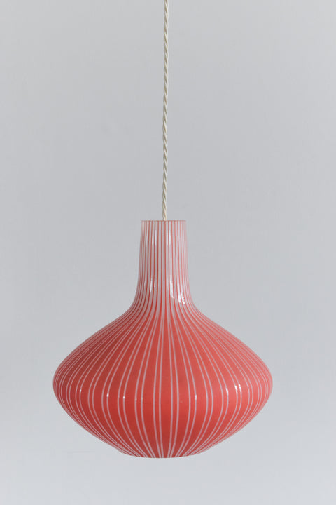 Vintage 1960s Red Striped Glass Pendant Light Shade