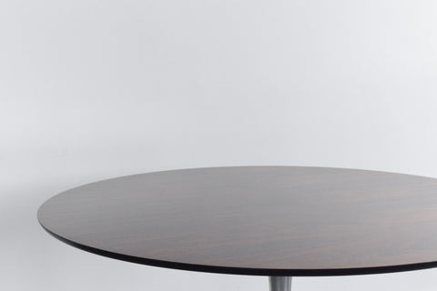 Vintage 1960s Rosewood Circular Tulip Dining Table and Four Black Chairs by Maurice Burke for Arkana