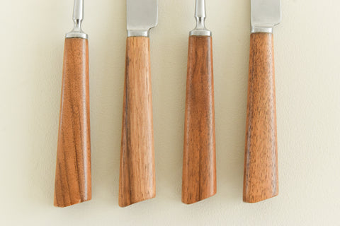Vintage 1960s Four Piece Walnut & Stainless Steel Cutlery Pair by Mills Moore