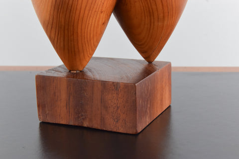 Vintage 1966 Wooden Abstract Sculpture on Plinth
