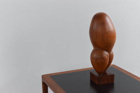 Vintage 1966 Wooden Abstract Sculpture on Plinth