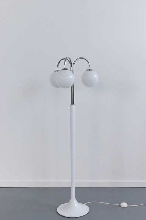 Vintage 1987 IKEA 'HARMONI' Chrome and Glass White Floor Lamp