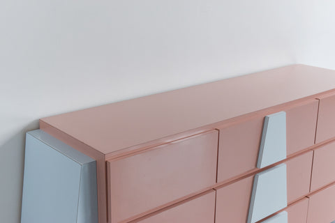 Vintage 1980s Pink and Blue Formica Sideboard / Chest of Drawers
