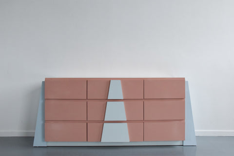 Vintage 1980s Pink and Blue Formica Sideboard / Chest of Drawers