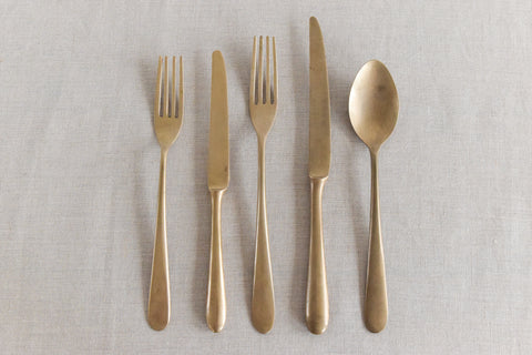 Vintage 30 Piece Rustic Brass Coloured Cutlery Set