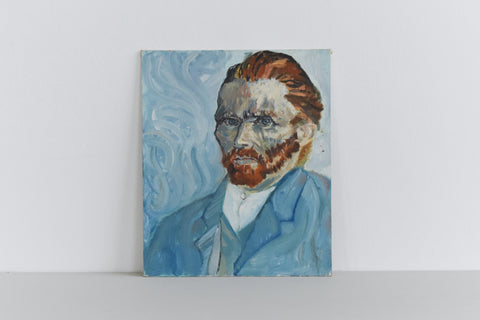 Vintage Acrylic on Board Van Gogh Self Portrait Reproduction Painting