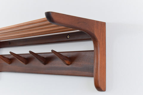 Vintage Afrormosia Wall Coat Rack with Parcel Shelf by John Herbert for A. Younger Ltd