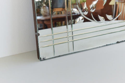 Vintage Art Deco Cut Glass Frameless Overmantle Mirror