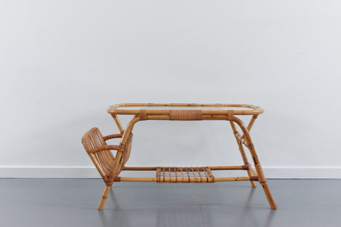 Vintage Bamboo and Glass Coffee Table with Magazine Rack
