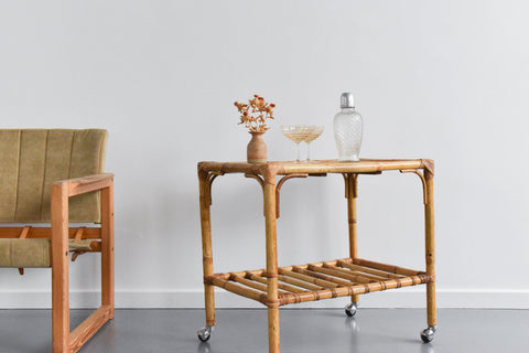 Vintage Bamboo and Rattan Drinks Trolley / Cart