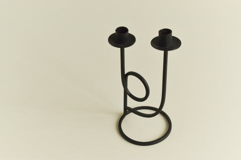 Vintage Black Iron Sculptural Double Candelabra