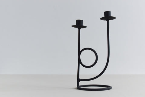 Vintage Black Iron Sculptural Double Candelabra