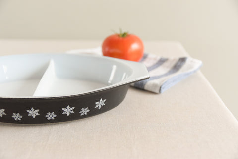 Vintage Pyrex Black Gaiety Snowflake Spacesaver Serving Dish