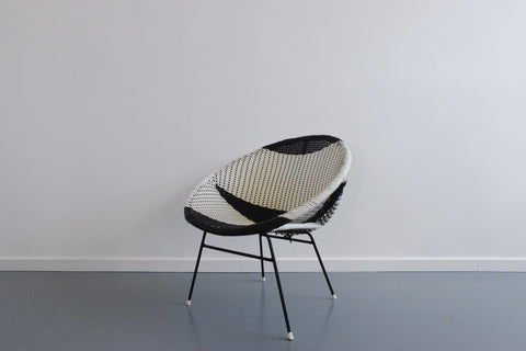 Vintage Black and White Wicker Satellite Chair