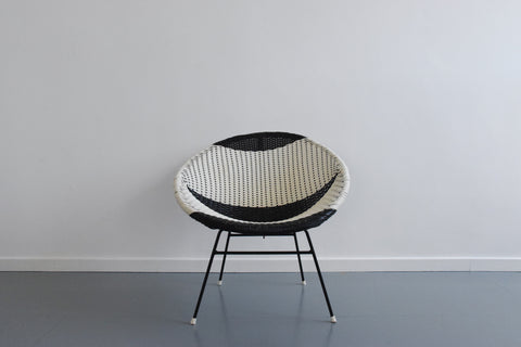 Vintage Black and White Wicker Satellite Chair