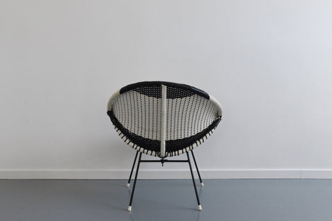 Vintage Black and White Wicker Satellite Chair